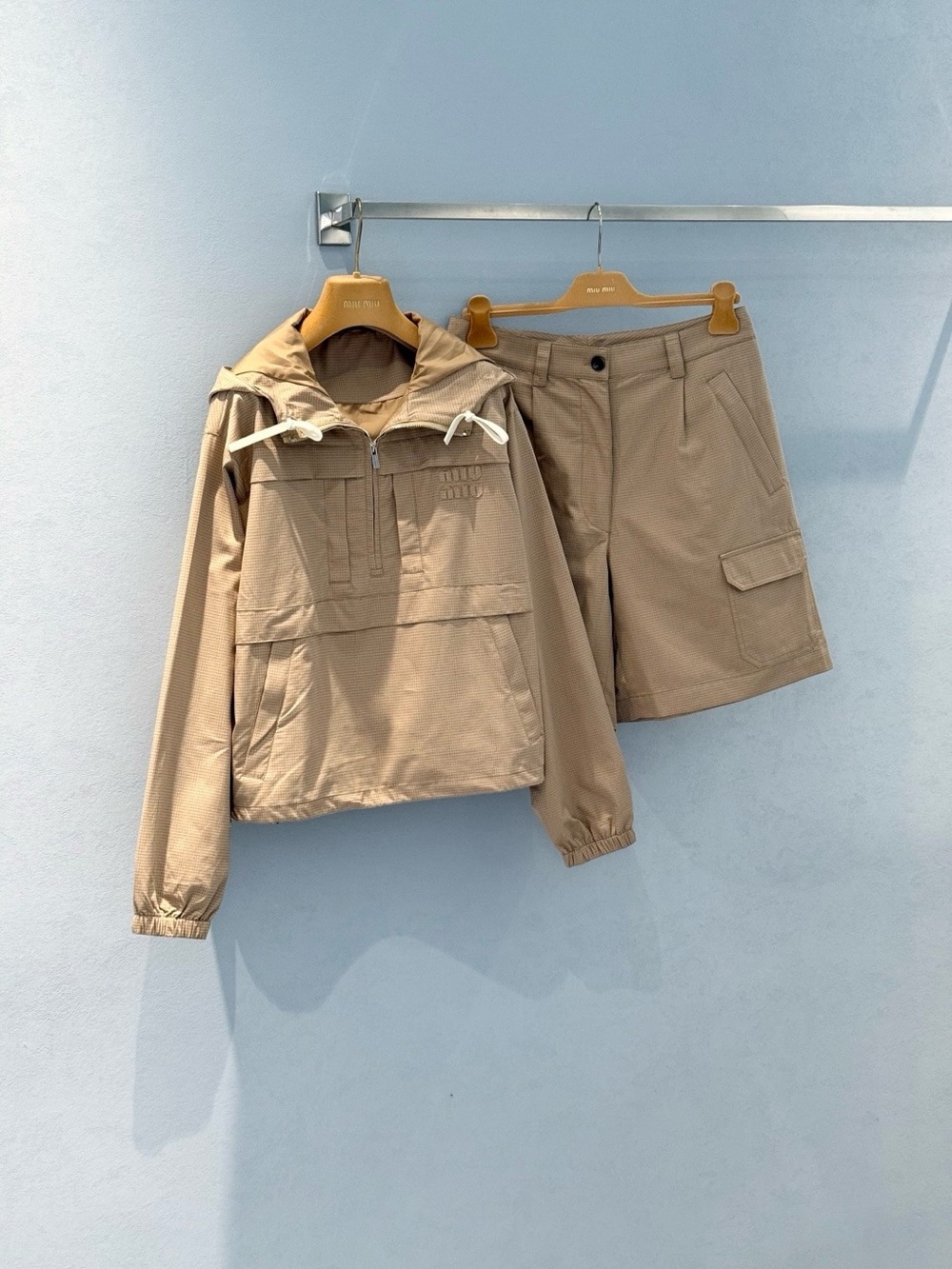 Miu Miu Beige Cargo Shorts — Neutral Utility Style